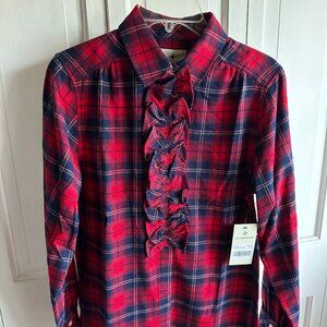 NWT Tuckernuck Red plaid Flannel button down shirt  Size MED